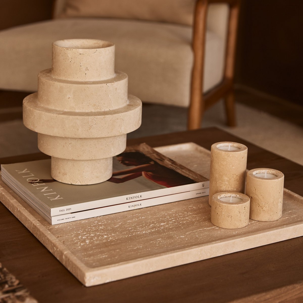 Travertine waxinelichthouder M - Interior pieces