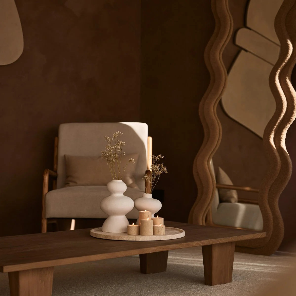 Travertine waxinelichthouder set van 3 - Interior pieces