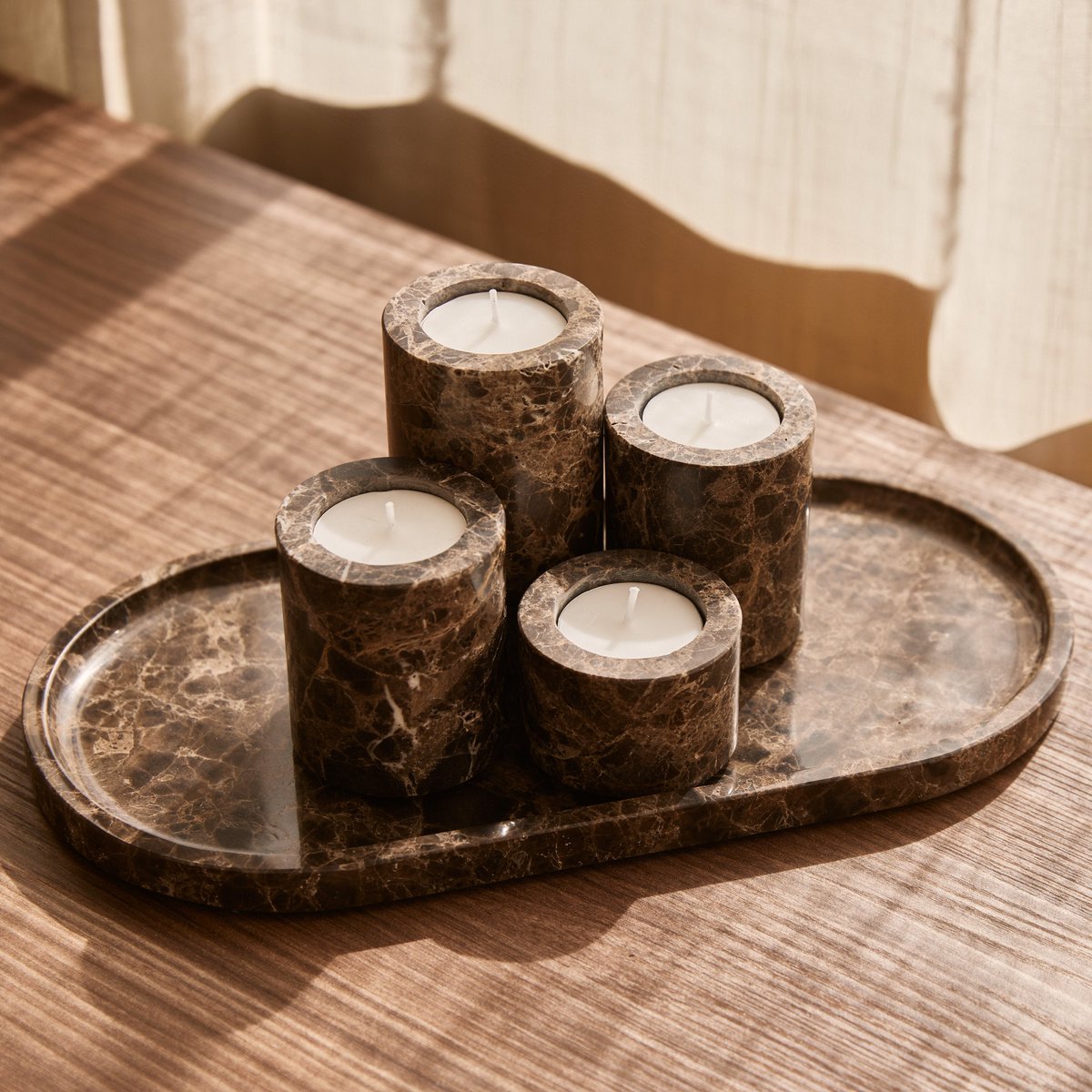 Travertine bruin waxinelichthouder L - Interior pieces