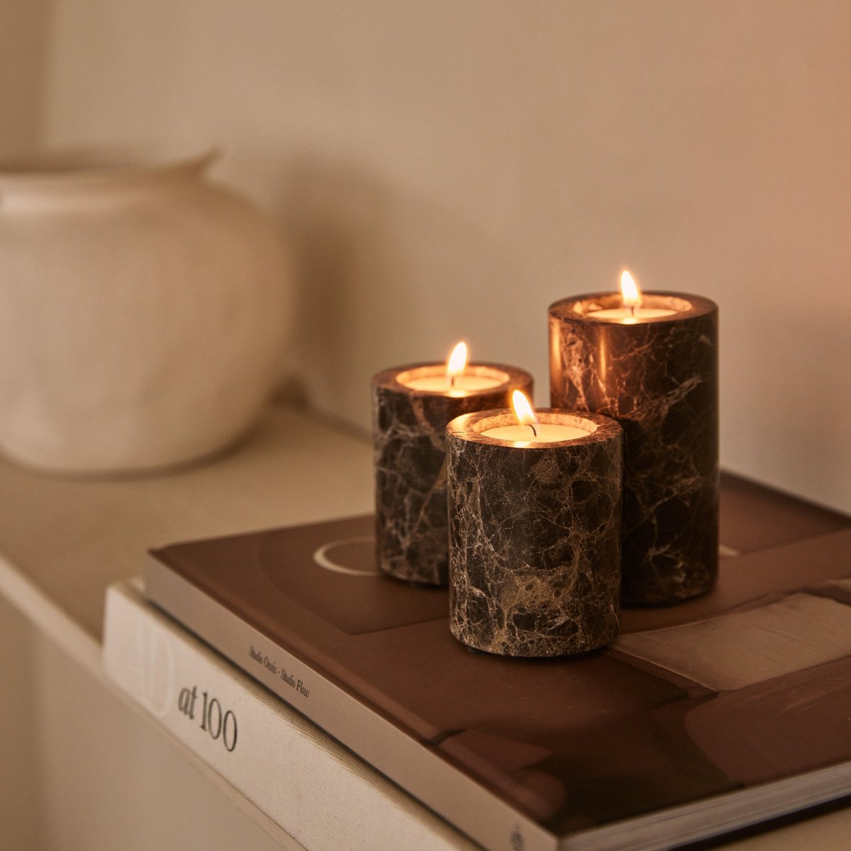 Travertine bruin waxinelichthouder L - Interior pieces