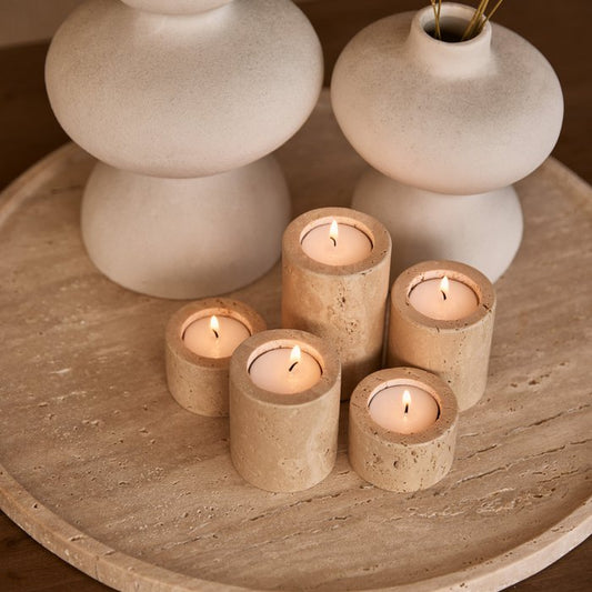 Travertine waxinelichthouder set van 3 - Interior pieces