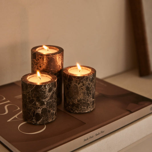 Travertine bruin waxinelichthouder set van 3 - Interior pieces