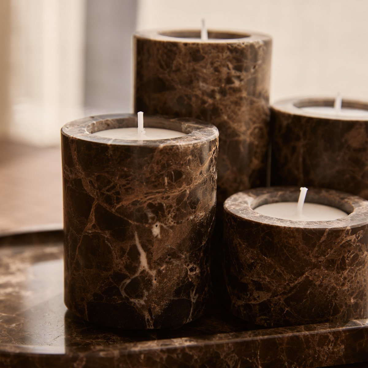 Travertine bruin waxinelichthouder M - Interior pieces